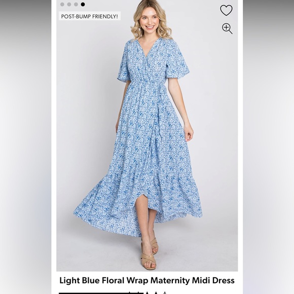 Light Blue Floral Wrap Maternity Midi Dress - Picture 3 of 4